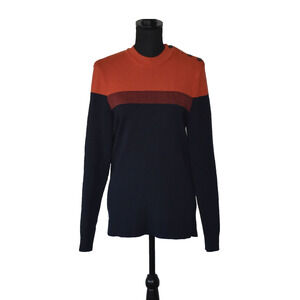 B0 Auth SAINT JAMES L ATELIER Navy & Red Wool Shoulder Buttons Sweater Sz L - 42